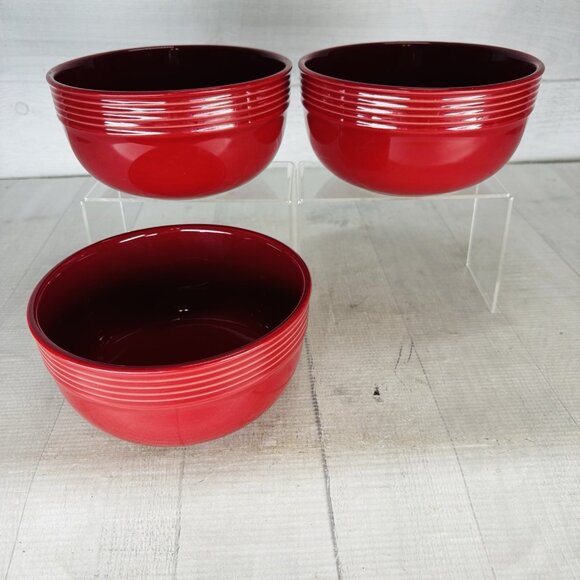 Mainstays CHIARA Solid Red Embossed Stoneware Large Soup Cereal Bowls Set of 3 - Picture 2 of 16